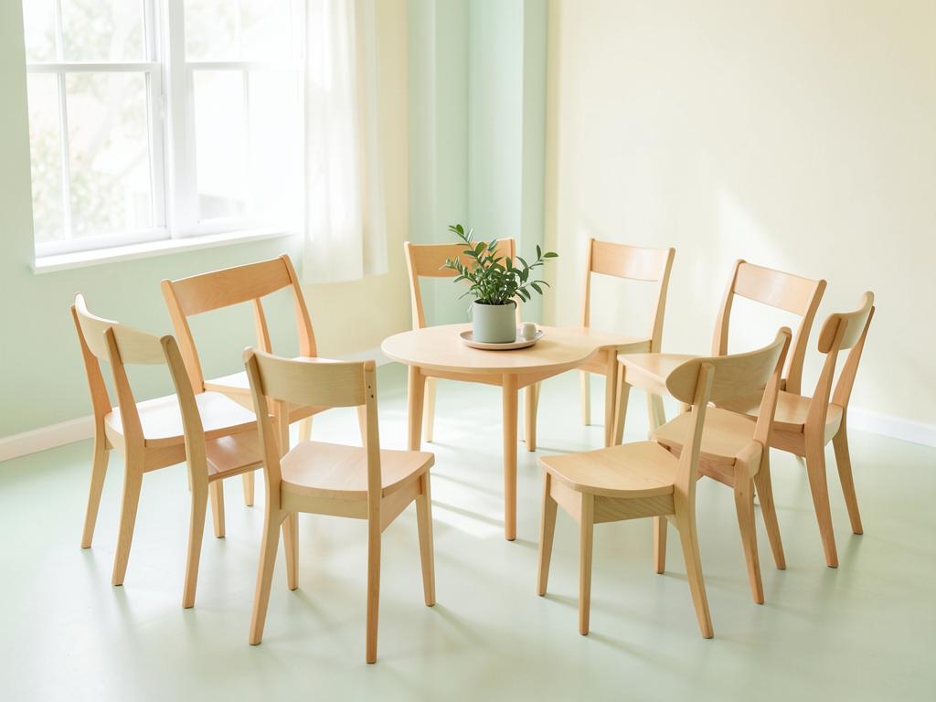 Cadeiras em círculo ao redor de mesa, representando grupos e palestras